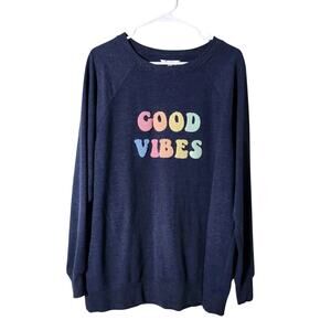Wildfox Good Vibes Sweatshirt‎ Size Medium Blue Graphic Crewneck